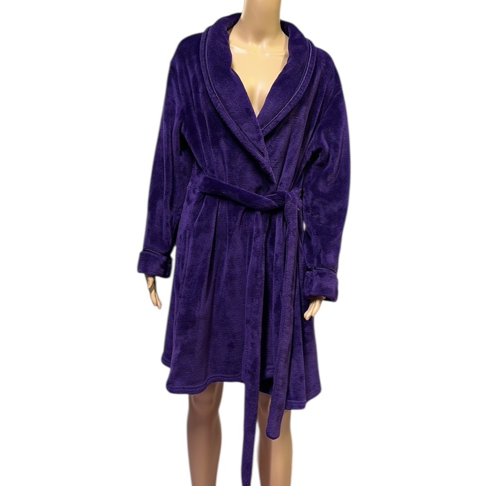 Covington Plush Purple Belted Robe with Pockets Cozy Loungewear Womens Medium